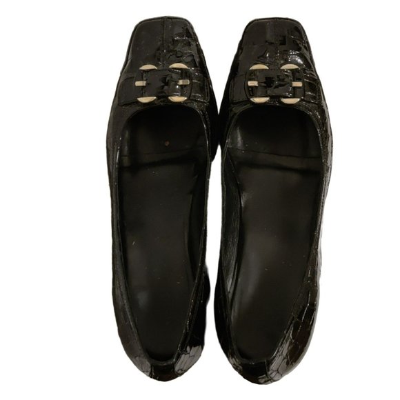 Amalfi by Rangoni Moira 12M Italian Leather Black Croc Embossed Chunky Heels - Picture 3 of 10